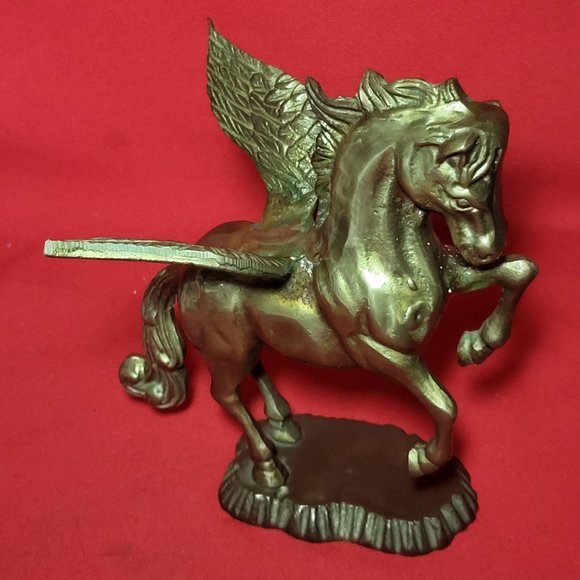 VTG Solid Brass Pegasus Statue Flying Winged Mythical Horse Flowing Mane Fantasy - Picture 6 of 12